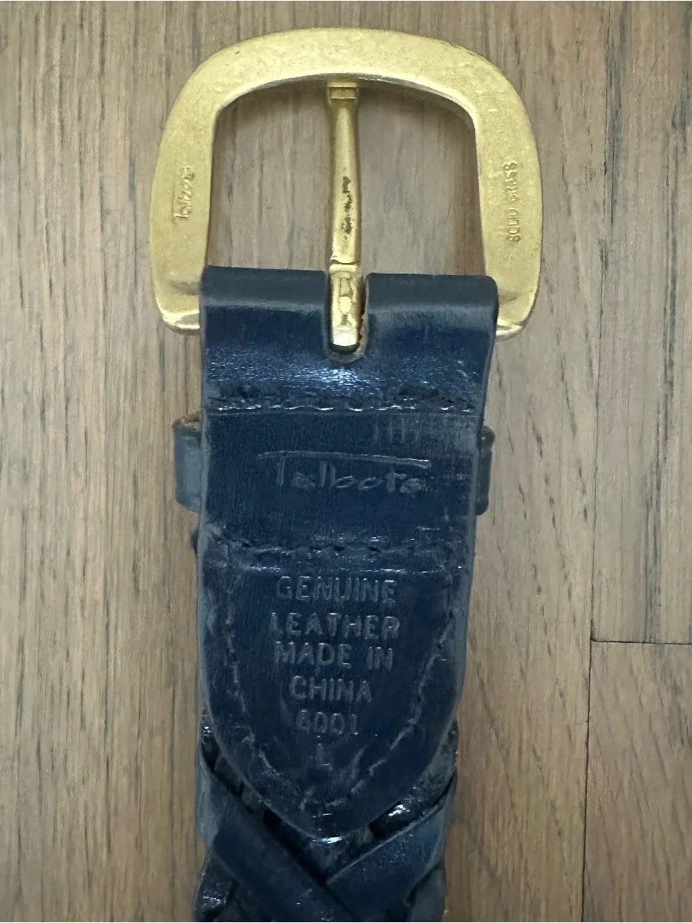 Vintage Talbots Braided Leather Belt Solid Brass Square Buckle Gloss Navy Large